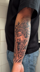 Man displays intricate forearm tattoo in Madrid