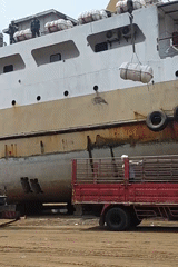 Ferry 'PERINTIS' undergoes dry dock refit in Kamal, Indonesia