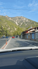 Morning traffic flows on mountain highway near Stara Kresna