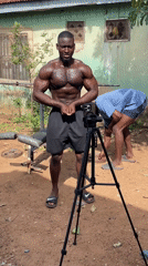 Man performs bodybuilding poses outdoors in Akwanga, Nigeria