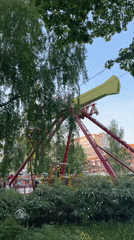 Pendulum amusement ride operates in Izhevsk park