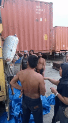 Sacks loaded and unloaded at Sunggal warehouse yard
