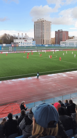 Football match concludes at Smolensk stadium under overcast skies