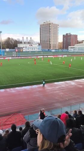 Football match concludes at Smolensk stadium under overcast skies