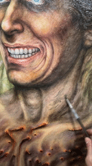 Artist creates hyperrealistic portrait with exaggerated features in Cape Coral