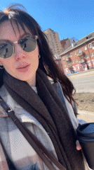 Woman takes morning selfies with coffee in Perm