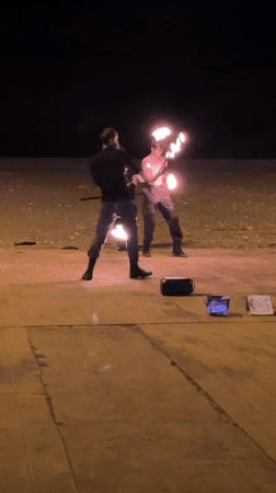 Fire spinning performance staged in Batumi, Georgia