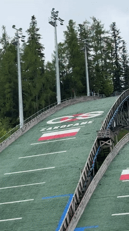 Ski jumper performs jump at Zakopane facility in Poland