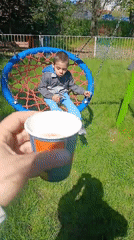 Morning coffee break at Dobrich playground swing set