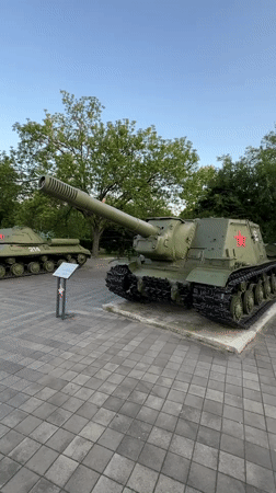 Visitor documents Soviet military memorial park in Krasnodar, Russia