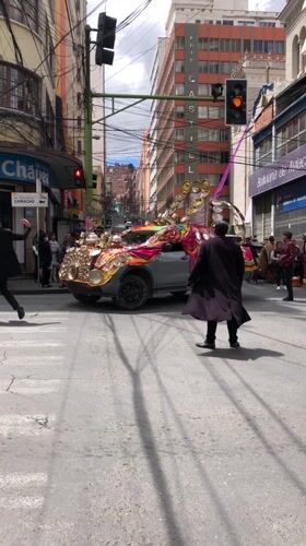 Military parade and ceremony held at government building in La Paz