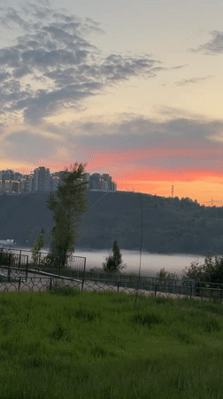 Evening river scenes and Corgi spotted in Krasnoyarsk