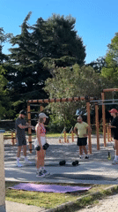 Morning fitness groups exercise at Budva recreational facilities