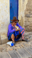 Daily life scenes captured in Cusco: knitting, crafts, llamas