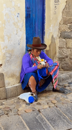 Daily life scenes captured in Cusco: knitting, crafts, llamas