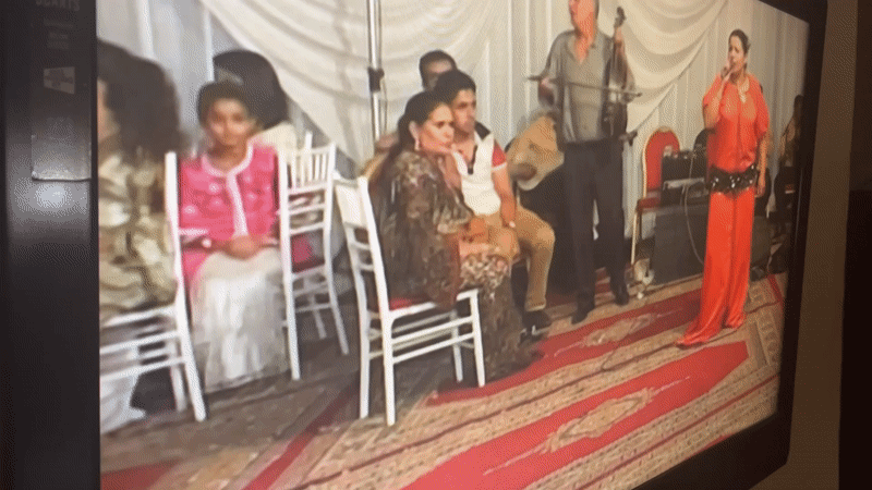 Wedding celebration with belly dancer televised in Saâda, Morocco