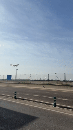 Austrian Airlines plane lands at Valencia Airport, Spain
