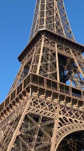 Eiffel Tower close-up on a clear Paris morning