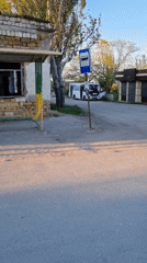 Damaged bus stop documented in rural Ukrainian village