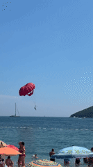 Sun, sea, and parasailing on a busy Budva beach day