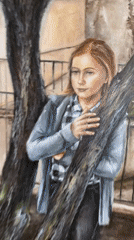 Artist's paintings documented in Bílina studio including portraits, landscapes