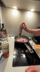 Person cooks meat and vegetables in Varna apartment kitchen