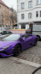 Purple Lamborghini spotted on Berlin cobblestone street
