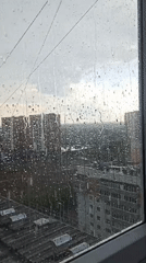 Rainy day routine captured in Russian residential district