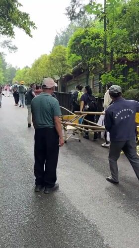 Men transport bamboo sedan chair on road in Zhonghu