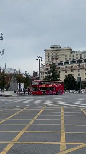 Chess installation and classic architecture near Moscow's Teatralnaya Square