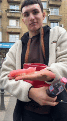 Man with dentures, stationary tram observed in Sofia