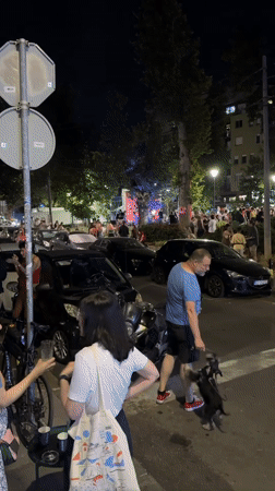 Evening street scenes in Vračar, Belgrade, with protest art visible