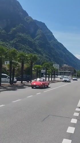 Morning scenes from Biasca: homes, classic cars, cat