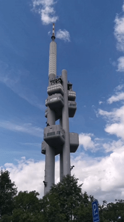 Up-close look at Prague's Žižkov Tower and its iconic baby sculptures