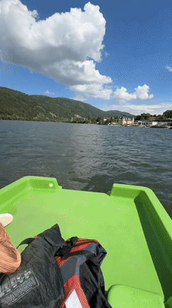 Recreational paddle boating captured on Lake Pancharevo, Bulgaria