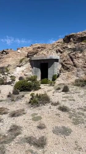 Concrete hillside structure documented near Putre, Chile