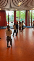 Children practice plate spinning skills in La Fouillouse facility