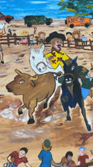 Folk art painting of rural fair documented in Maracay