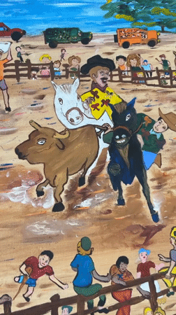 Folk art painting of rural fair documented in Maracay