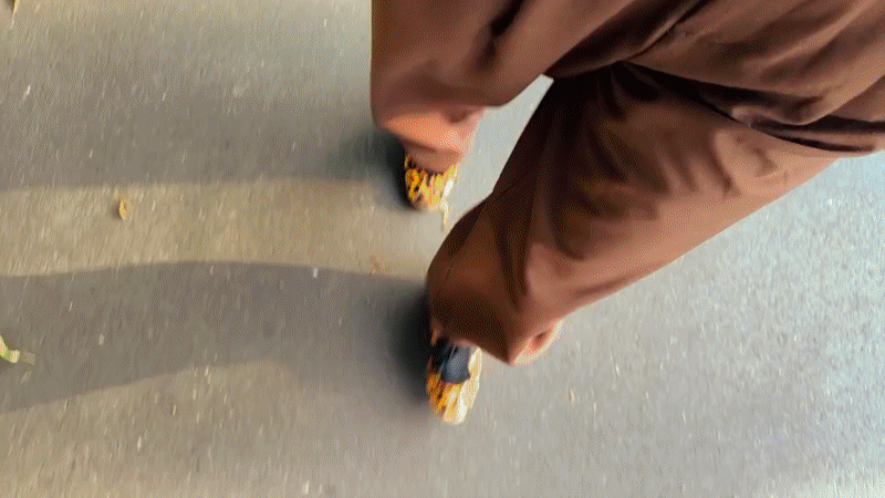 Close-up street-level footage on a leafy Riga path