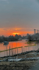 Dramatic sunset captured over New York waterfront