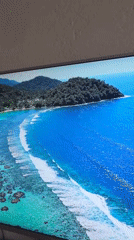 TV broadcasts tropical coastal scenery in Blagoevgrad, Bulgaria