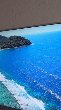TV broadcasts tropical coastal scenery in Blagoevgrad, Bulgaria