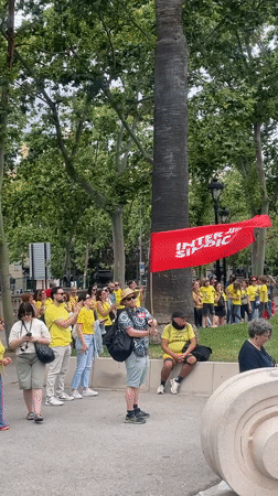Yellow-shirted crowd gathers for demonstration in Barcelona park