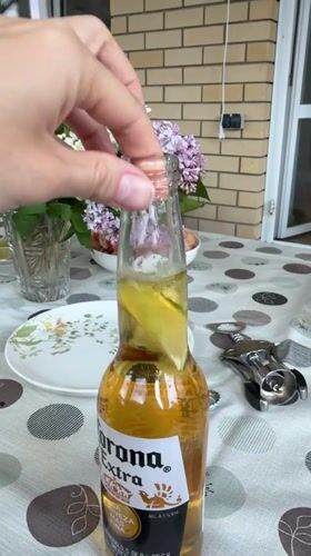 Beer with lime prepared on outdoor patio in Kamyshin