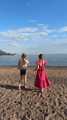 Two girls spotted on beach near Italian restaurant, Montenegro