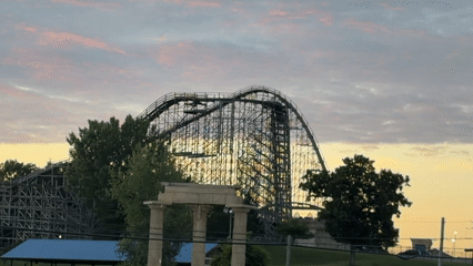 Wooden coaster and a red donut at Wisconsin Dells