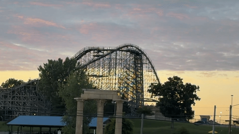 Wooden coaster and a red donut at Wisconsin Dells