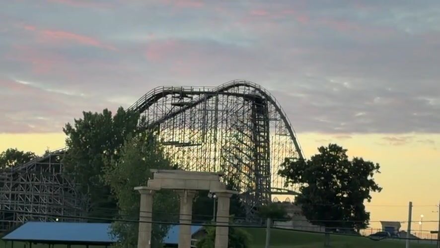 Wooden coaster and a red donut at Wisconsin Dells