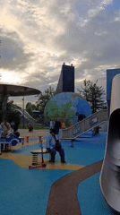 Evening family time at Moscow amusement park playground